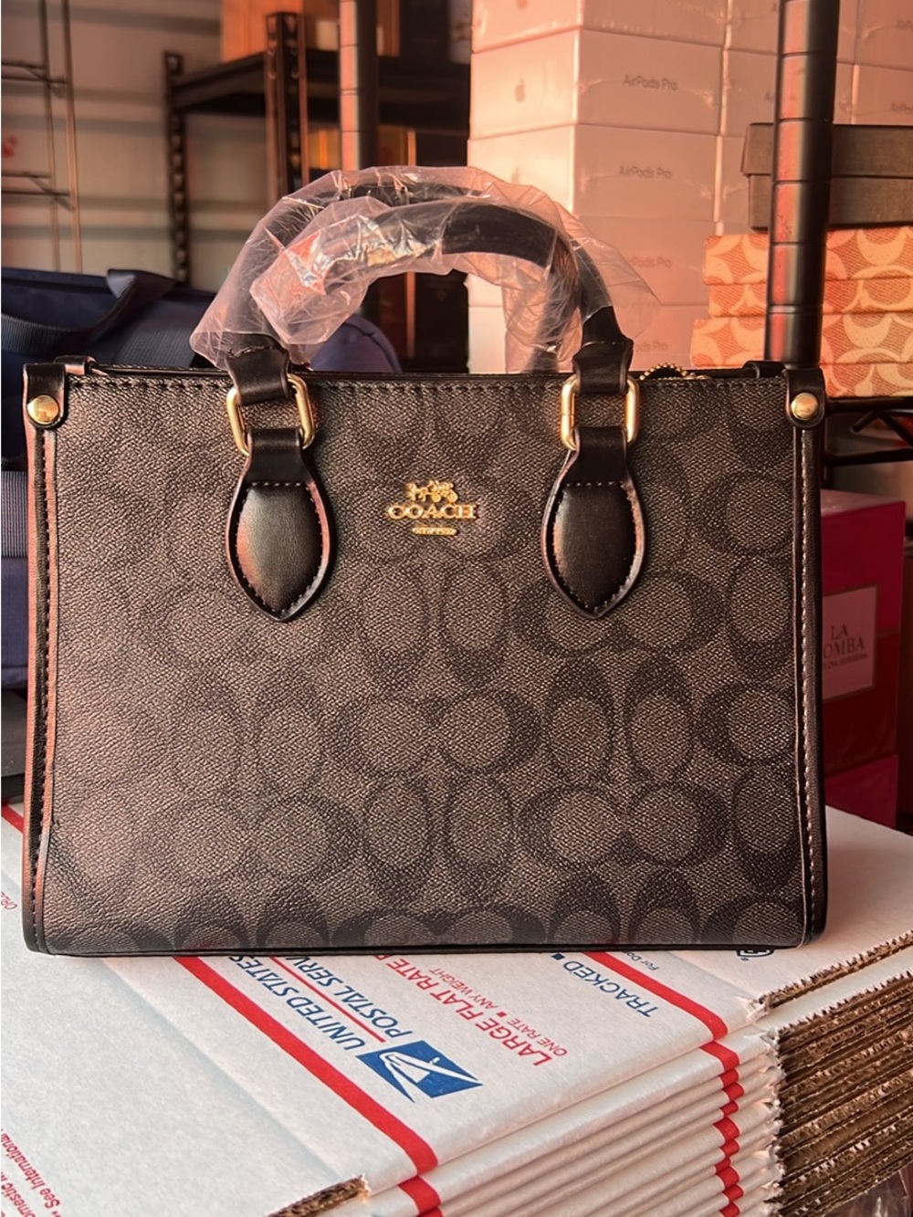 Coach Black Signature Canvas Satchel with Black Handles